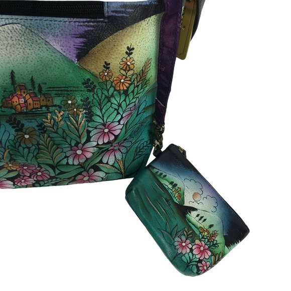 Anuschka NEVER USED Handpainted Leather Large Shoulder Bag Cross Body Italy - Picture 7 of 13